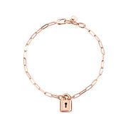 Bracciale Lucchetto DoDo in argento 925 placcato oro rosa 18K con charm lucchetto, simbolo di amore e protezione.